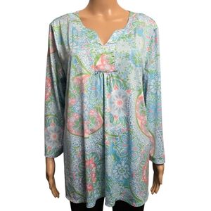 Ruby Rd. Blue And Pink Floral Women's Top Size L